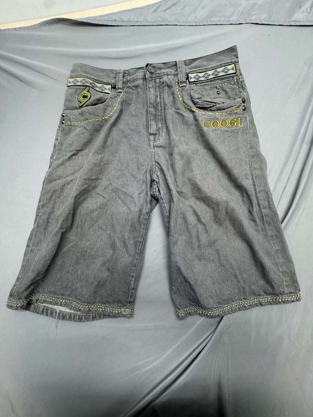 COOGI Embroidered Denim Jean Shorts Black Gray